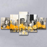 Chicago City Minimalist Boho Style Acrylic Painting V1, 5 Panels Mixed Large Canvas, Canvas Prints Wall Art Decor