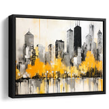 Chicago City Minimalist Boho Style Acrylic Painting V1, Framed Canvas Painting, Framed Canvas Prints Wall Art Decor