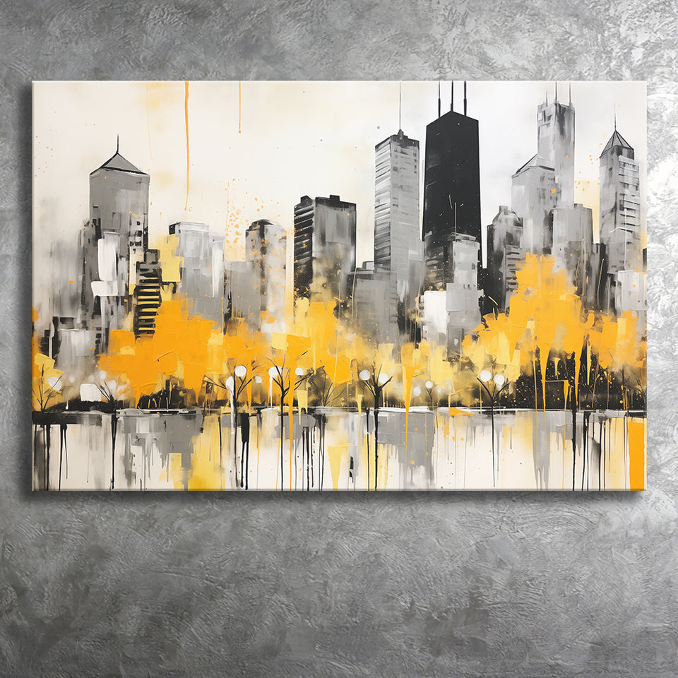 Chicago City Minimalist Boho Style Acrylic Painting V1, Canvas Painting, Canvas Prints Wall Art Decor