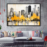 Chicago City Minimalist Boho Style Acrylic Painting V1, Framed Canvas Painting, Framed Canvas Prints Wall Art Decor