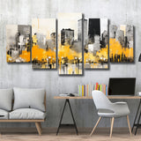 Chicago City Minimalist Boho Style Acrylic Painting V1, 5 Panels Mixed Large Canvas, Canvas Prints Wall Art Decor
