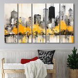 Chicago City Minimalist Boho Style Acrylic Painting V1, 5 Panels Extra Large Canvas, Canvas Prints Wall Art Decor