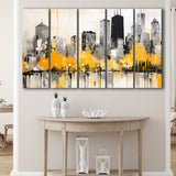 Chicago City Minimalist Boho Style Acrylic Painting V1, 5 Panels Extra Large Canvas, Canvas Prints Wall Art Decor