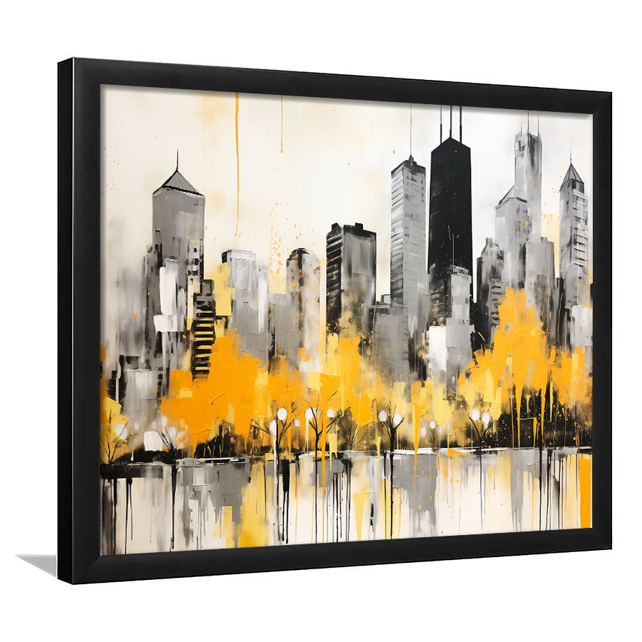 Chicago City Minimalist Boho Style Acrylic Painting V1, Framed Art Print Wall Decor, Framed Picture