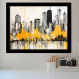 Chicago City Minimalist Boho Style Acrylic Painting V1, Framed Art Print Wall Decor, Framed Picture