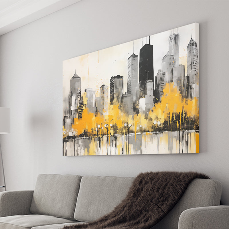 Chicago City Minimalist Boho Style Acrylic Painting V1, Canvas Painting, Canvas Prints Wall Art Decor