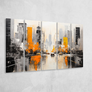 Chicago City Minimalist Abstract Acrylic Painting, 5 Panels Extra Large Canvas, Canvas Prints Wall Art Decor
