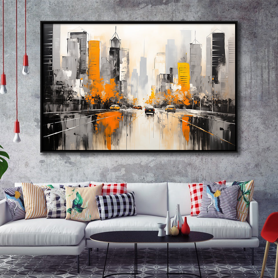 Chicago City Minimalist Abstract Acrylic Painting, Framed Canvas Painting, Framed Canvas Prints Wall Art Decor