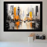 Chicago City Minimalist Abstract Acrylic Painting, Framed Art Print Wall Decor, Framed Picture