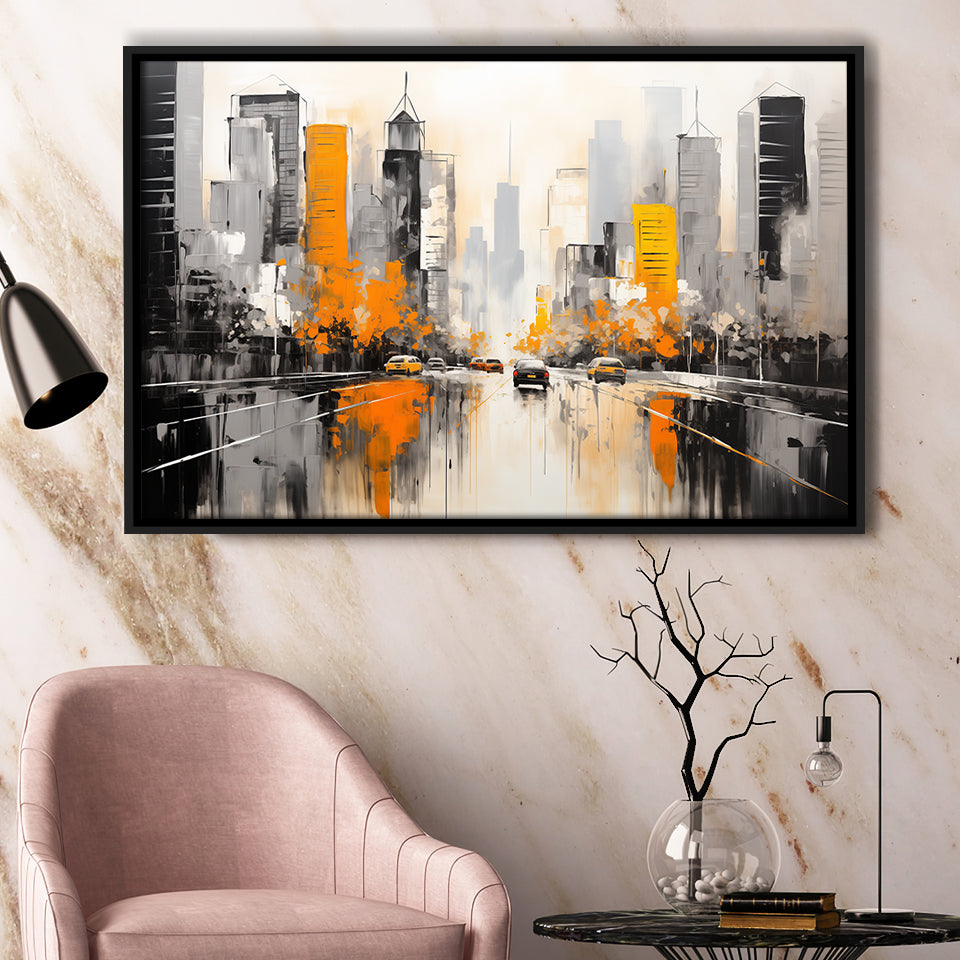 Chicago City Minimalist Abstract Acrylic Painting, Framed Canvas Painting, Framed Canvas Prints Wall Art Decor