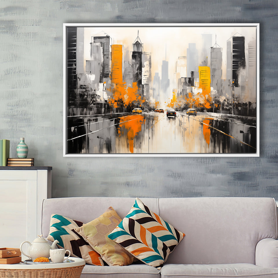 Chicago City Minimalist Abstract Acrylic Painting, Framed Canvas Painting, Framed Canvas Prints Wall Art Decor