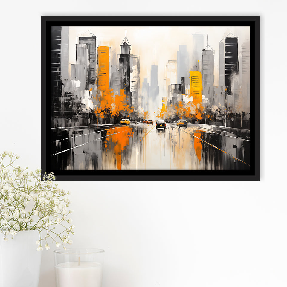 Chicago City Minimalist Abstract Acrylic Painting, Framed Canvas Painting, Framed Canvas Prints Wall Art Decor