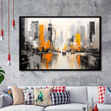 Chicago City Minimalist Abstract Acrylic Painting, Framed Art Print Wall Decor, Framed Picture