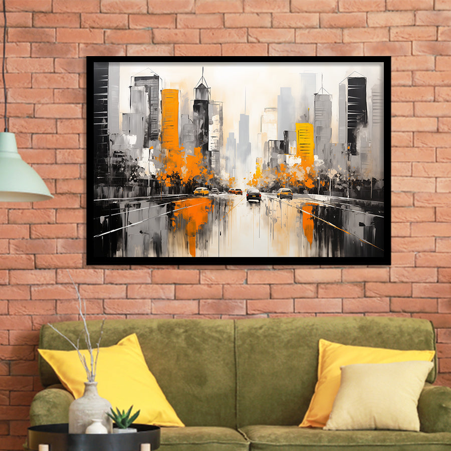 Chicago City Minimalist Abstract Acrylic Painting, Framed Art Print Wall Decor, Framed Picture