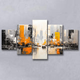 Chicago City Minimalist Abstract Acrylic Painting, 5 Panels Mixed Large Canvas, Canvas Prints Wall Art Decor