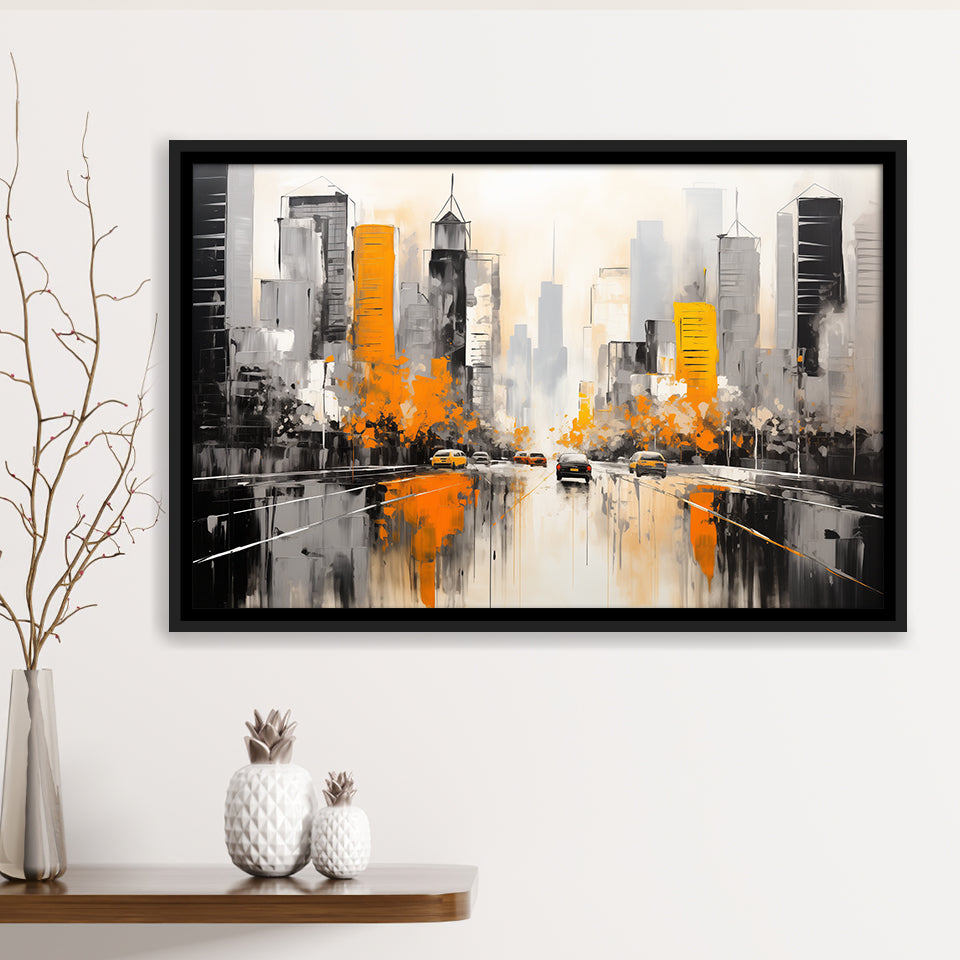 Chicago City Minimalist Abstract Acrylic Painting, Framed Canvas Painting, Framed Canvas Prints Wall Art Decor