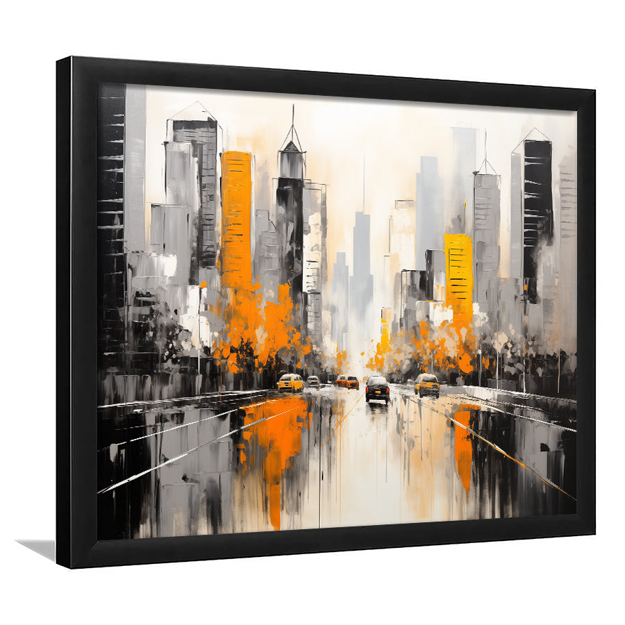 Chicago City Minimalist Abstract Acrylic Painting, Framed Art Print Wall Decor, Framed Picture
