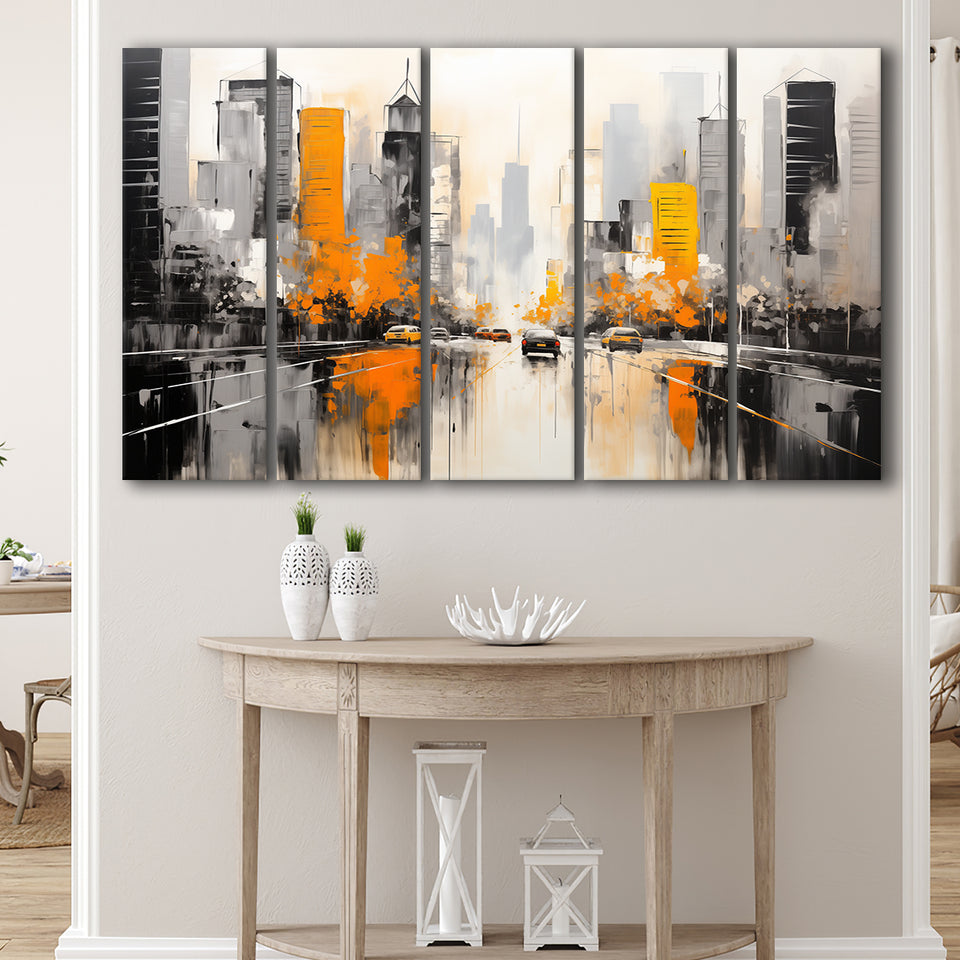 Chicago City Minimalist Abstract Acrylic Painting, 5 Panels Extra Large Canvas, Canvas Prints Wall Art Decor