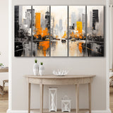 Chicago City Minimalist Abstract Acrylic Painting, 5 Panels Extra Large Canvas, Canvas Prints Wall Art Decor