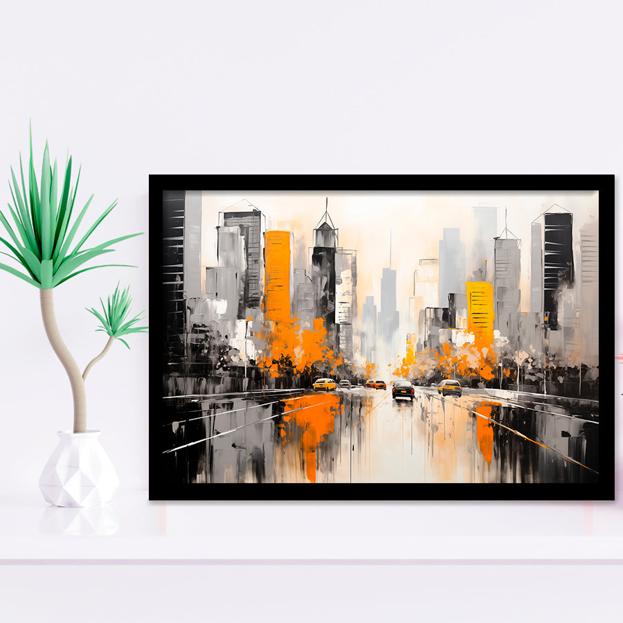 Chicago City Minimalist Abstract Acrylic Painting, Framed Art Print Wall Decor, Framed Picture
