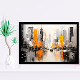 Chicago City Minimalist Abstract Acrylic Painting, Framed Art Print Wall Decor, Framed Picture