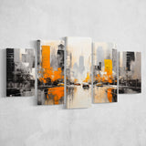 Chicago City Minimalist Abstract Acrylic Painting, 5 Panels Mixed Large Canvas, Canvas Prints Wall Art Decor
