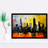 Chicago Skyline Abstract Acrylic Painting V2, Framed Art Print Wall Decor, Framed Picture