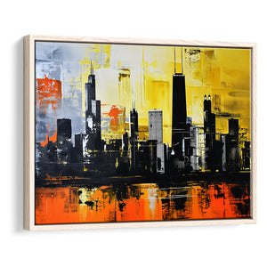 Chicago Skyline Abstract Acrylic Painting V2, Framed Canvas Painting, Framed Canvas Prints Wall Art Decor