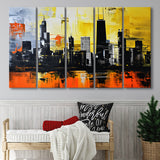 Chicago Skyline Abstract Acrylic Painting V2, 5 Panels Extra Large Canvas, Canvas Prints Wall Art Decor