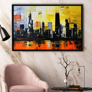 Chicago Skyline Abstract Acrylic Painting V2, Framed Canvas Painting, Framed Canvas Prints Wall Art Decor