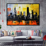 Chicago Skyline Abstract Acrylic Painting V2, Framed Canvas Painting, Framed Canvas Prints Wall Art Decor