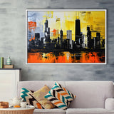 Chicago Skyline Abstract Acrylic Painting V2, Framed Canvas Painting, Framed Canvas Prints Wall Art Decor