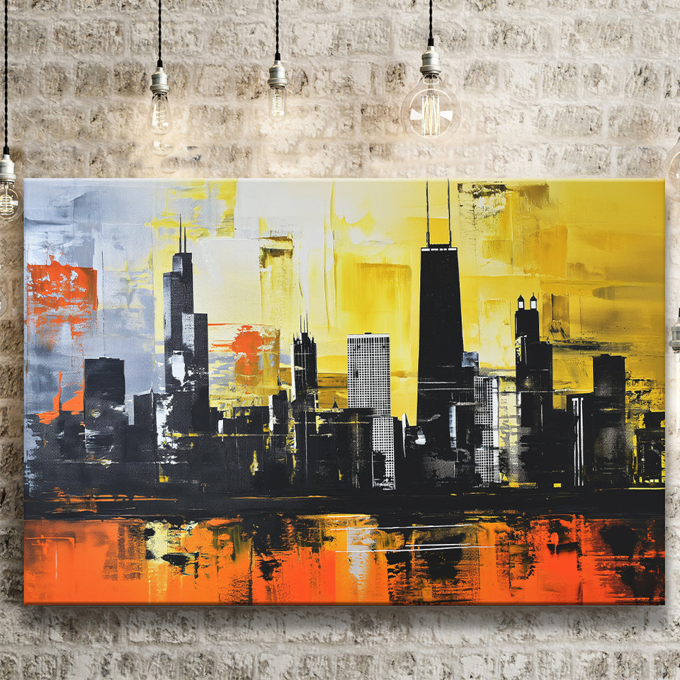 Chicago Skyline Abstract Acrylic Painting V2, Canvas Painting, Canvas Prints Wall Art Decor