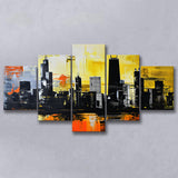 Chicago Skyline Abstract Acrylic Painting V2, 5 Panels Mixed Large Canvas, Canvas Prints Wall Art Decor
