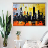 Chicago Skyline Abstract Acrylic Painting V2, Framed Canvas Painting, Framed Canvas Prints Wall Art Decor