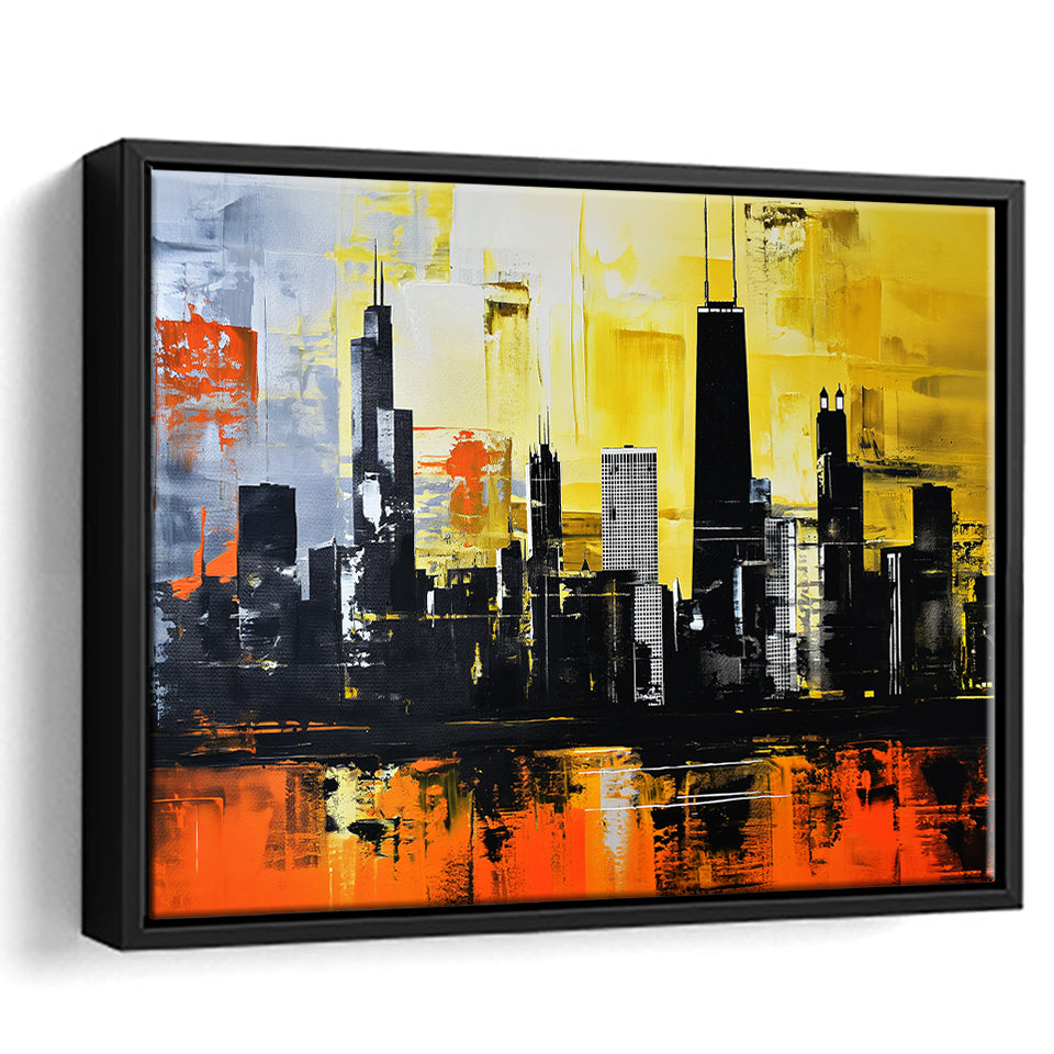 Chicago Skyline Abstract Acrylic Painting V2, Framed Canvas Painting ...