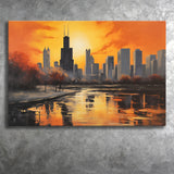 Chicago Skyline Acrylic Painting Black Yellow Orange V4, Canvas Painting, Canvas Prints Wall Art Decor