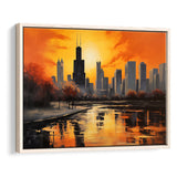 Chicago Skyline Acrylic Painting Black Yellow Orange V4, Framed Canvas Painting, Framed Canvas Prints Wall Art Decor