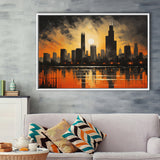 Chicago Skyline Acrylic Painting In Sunset, Framed Canvas Painting, Framed Canvas Prints Wall Art Decor