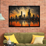 Chicago Skyline Acrylic Painting In Sunset, Framed Art Print Wall Decor, Framed Picture