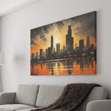Chicago Skyline Acrylic Painting In Sunset, Canvas Painting, Canvas Prints Wall Art Decor