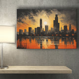 Chicago Skyline Acrylic Painting In Sunset, Canvas Painting, Canvas Prints Wall Art Decor