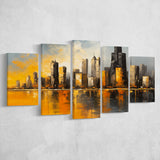 Chicago Skyline Acrylic Painting Mixed Color V1, 5 Panels Mixed Large Canvas, Canvas Prints Wall Art Decor