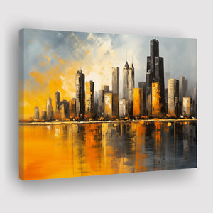 Chicago Skyline Acrylic Painting Mixed Color V1, Canvas Painting, Canvas Prints Wall Art Decor