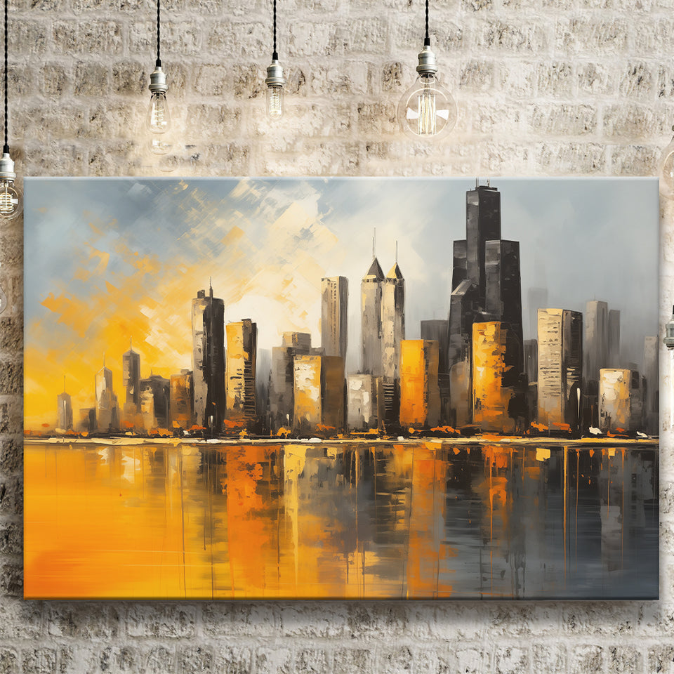 Chicago Skyline Acrylic Painting Mixed Color V1, Canvas Painting, Canvas Prints Wall Art Decor