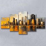 Chicago Skyline Acrylic Painting Mixed Color V1, 5 Panels Mixed Large Canvas, Canvas Prints Wall Art Decor