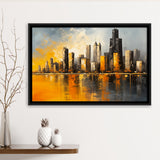 Chicago Skyline Acrylic Painting Mixed Color V1, Framed Canvas Painting, Framed Canvas Prints Wall Art Decor
