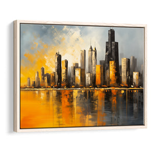 Chicago Skyline Acrylic Painting Mixed Color V1, Framed Canvas Painting, Framed Canvas Prints Wall Art Decor