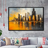 Chicago Skyline Acrylic Painting Mixed Color V1, Framed Art Print Wall Decor, Framed Picture