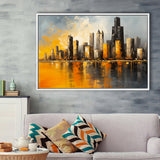 Chicago Skyline Acrylic Painting Mixed Color V1, Framed Canvas Painting, Framed Canvas Prints Wall Art Decor
